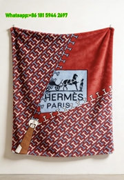 Hermès Classic Horse Carriage Logo Flannel Throw Blanket IMG_5057